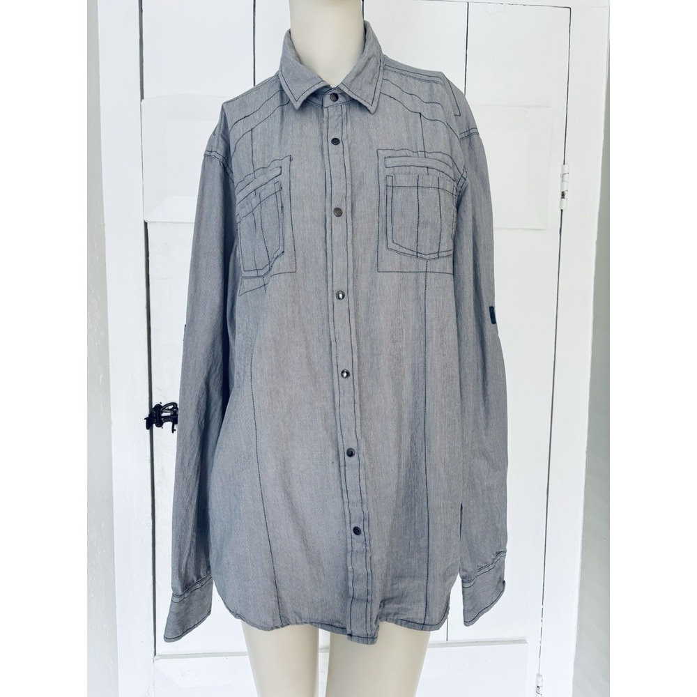 Eighty Eight Platinum Men's Button Up Blue Stripes Cotton Shirt Size Large
